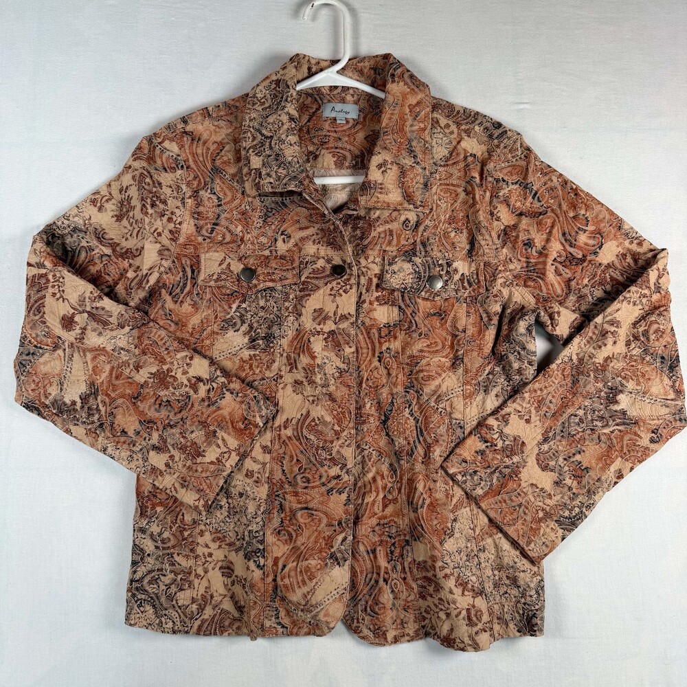 Analogy Paisley Button-Front Jacket XL Textured Polyester Spandex
